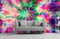 Preview: Vlies-Fototapete psychedelisches Design in grellen Farben im Wohnzimmer