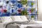 Preview: Vlies-Fototapete Collage von Hamburg in Blau in einem Schlafzimmer