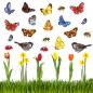 Preview: Fenstersticker mit Tulpen, Narzissen und Schmetterlingen