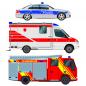Preview: Fenstersticker mit Feuerwehr, Krankenwagen und Polizei für Kinderzimmer