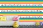 Preview: Kindertapete mit bunten Streifen und dem ABC auf einer Eisenbahn