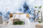 Preview: Vlies-Fototapete Frankfurter Skyline in blauen Wasserfarben im Schlafzimmer