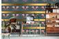 Preview: Muster-Fototapete mit Flamingomuster und goldenen Streifen