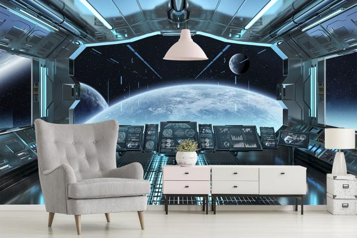 Fototapete Innenbereich eines Cockpits vom futuristischen Raumschiff
