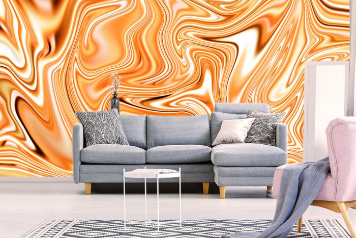 Vlies-Fototapete abstrakte Kurven in Orange im Wohnzimmer