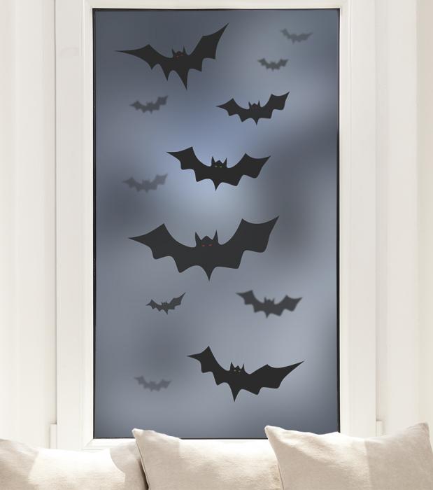 Fensterfolie mit schwarzen Fledermäusen zu Halloween