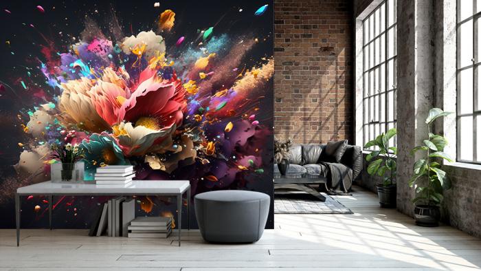 Vlies-Fototapete abstrakte Blumenexplosion in bunten Farben