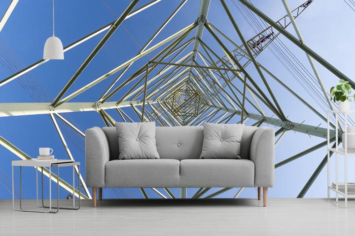 3D-Fototapete Blick durch einen Strommast