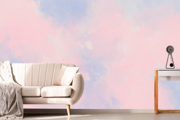 Aquarell Fototapete in Rosa und Blau