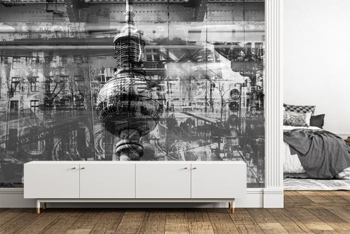 Vlies-Fototapete Collage von Berlin mit dem Fernsehturm in Schwarz-Weiß