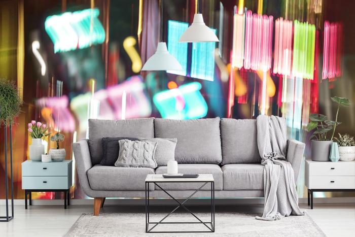 Fototapete bunte Großstadtlichter im Wohnzimmer