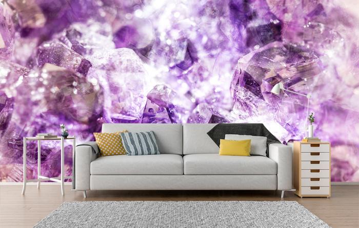 Vlies-Fototapete Amethyst (Kristall) in Violet in einem Wohnzimmer