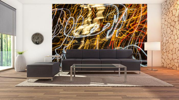 Vlies-Fototapete abstraktes Lightpainting in einem Wohnzimmer