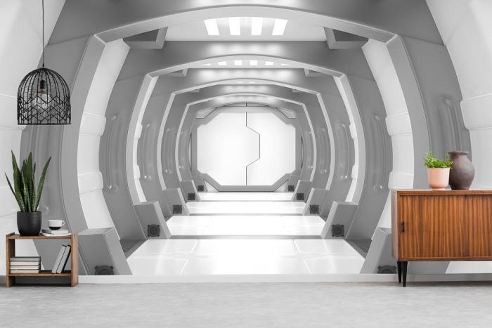 3D-Fototapete aus Vlies mit einem Durchgang in einem modernen Raumschiff