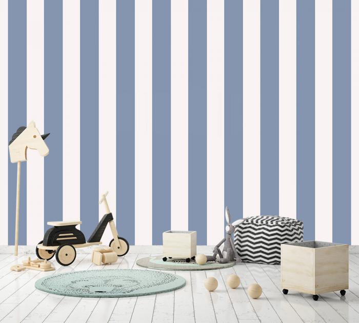 Streifentapete für Ihr Kinderzimmer in einem dezenten Blau