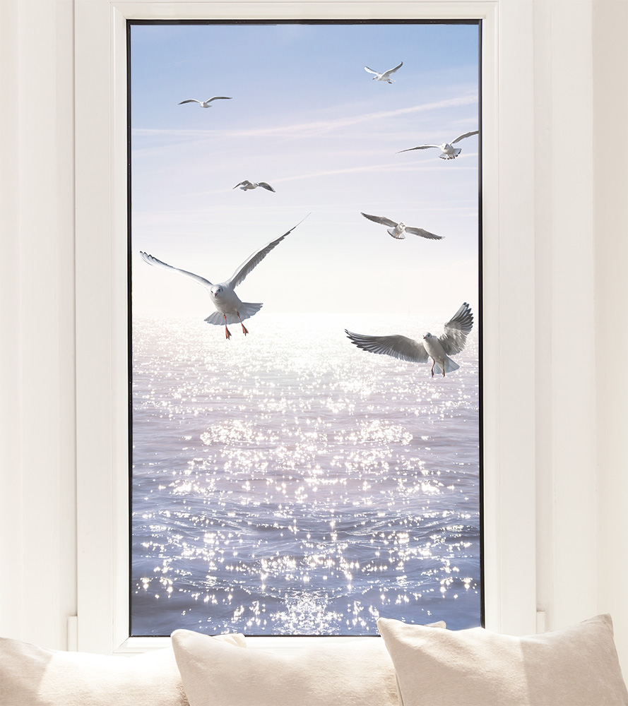 Fensterfolie Meeresblick - Sichtschutzfolie Boote - Klebefolie