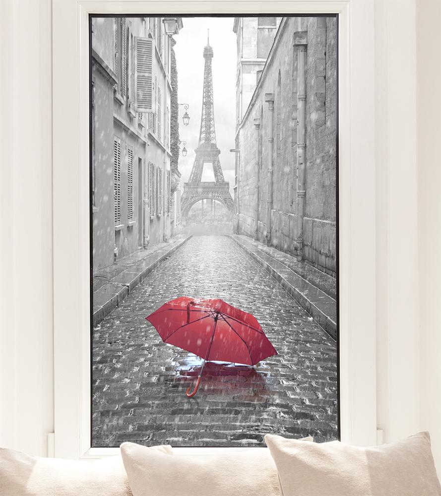 Fensterfolie als Sichtschutz – Paris Eiffelturm im Regen