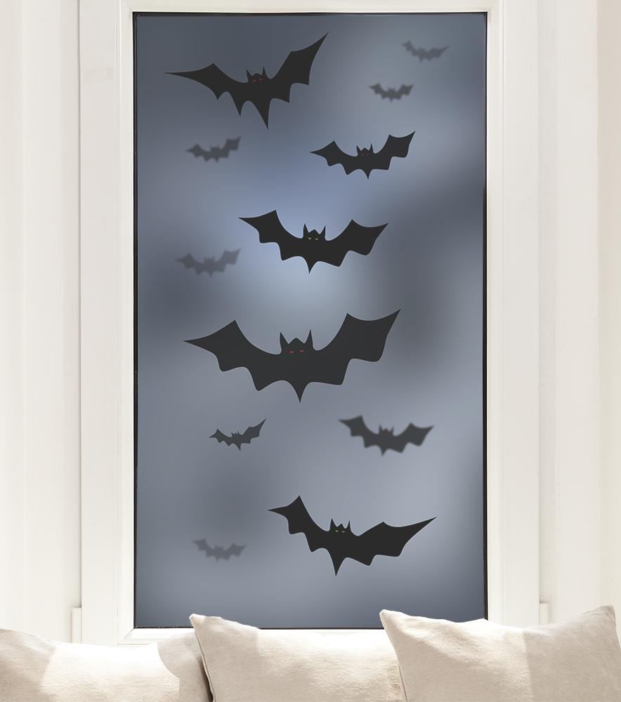 Fensterfolie mit schwarzen Fledermäusen zu Halloween