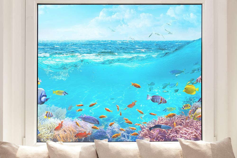 Fische im Korallenriff als selbstklebende Fensterfolie