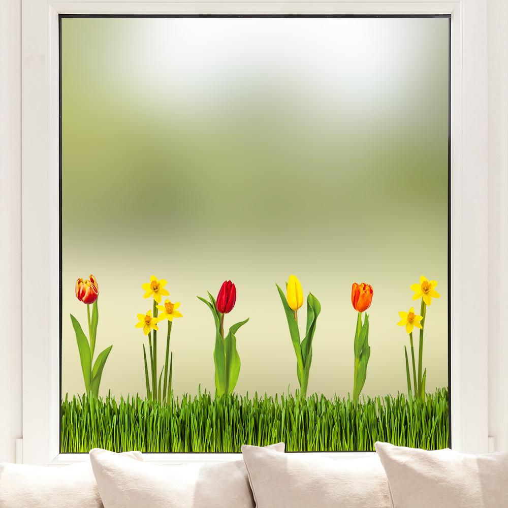 Fenstersticker mit Blumen: Tulpen und Narzissen