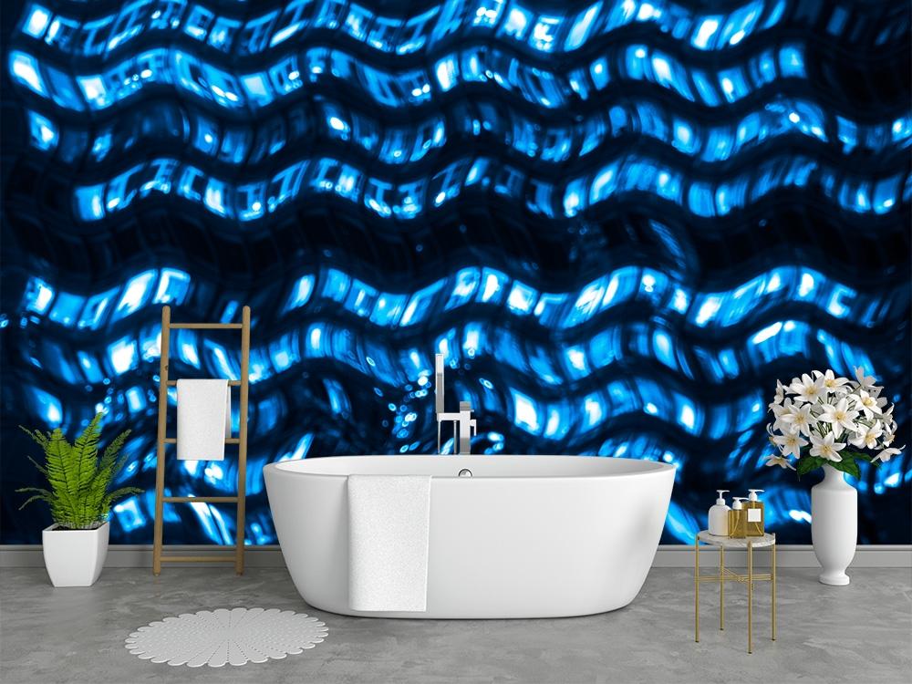 Vlies-Fototapete blaue Kacheln in Wellenform im Wohnzimmer