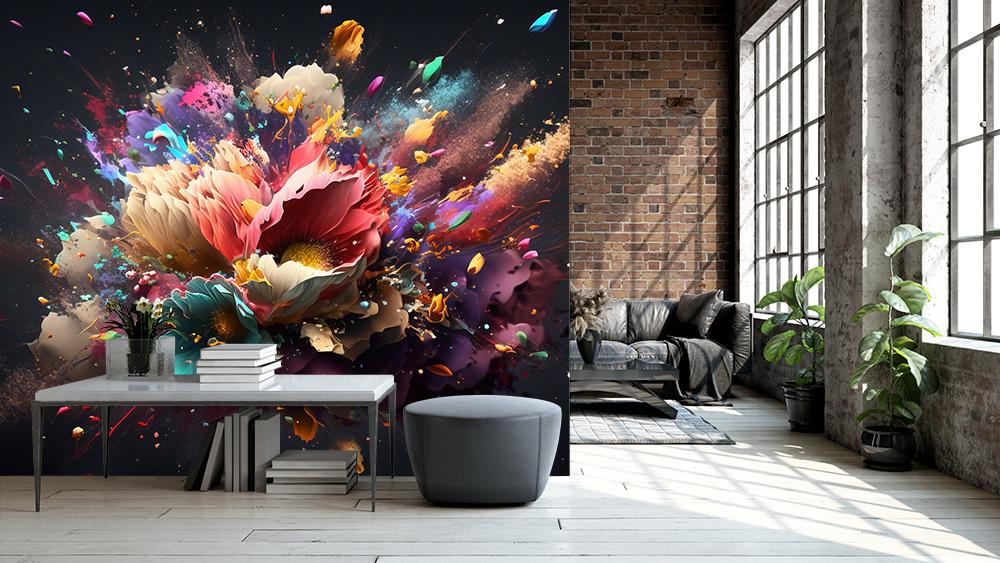 Vlies-Fototapete abstrakte Blumenexplosion in bunten Farben