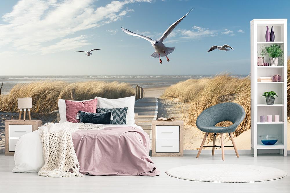 Fototapete Möwen über den Dünen in Langeoog