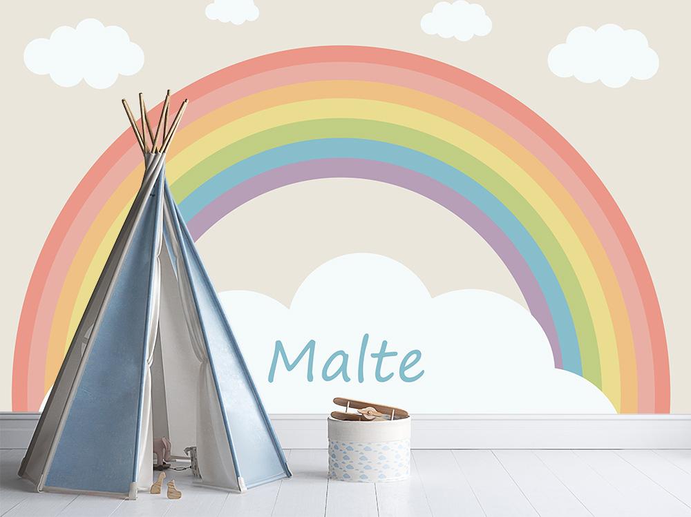 Personalisierbare Fototapete mit einem Regenbogen für Kinderzimmer