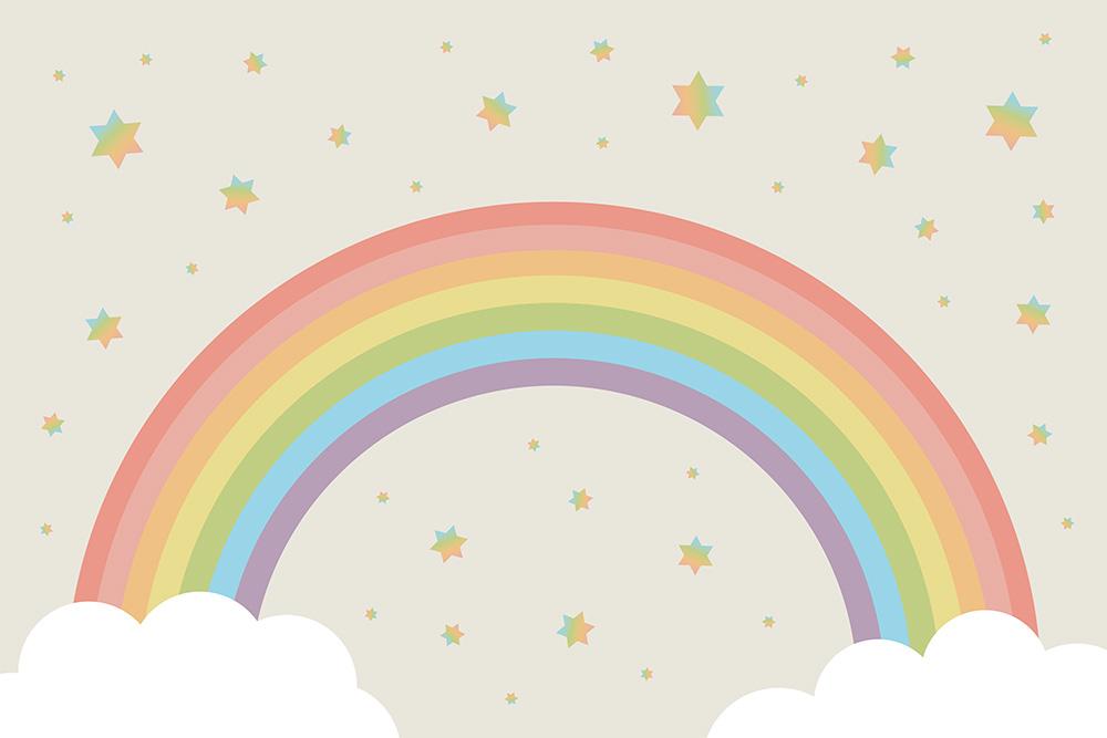 Fototapete mit einem Regenbogen und Sterne in Pastell für Kinderzimmer
