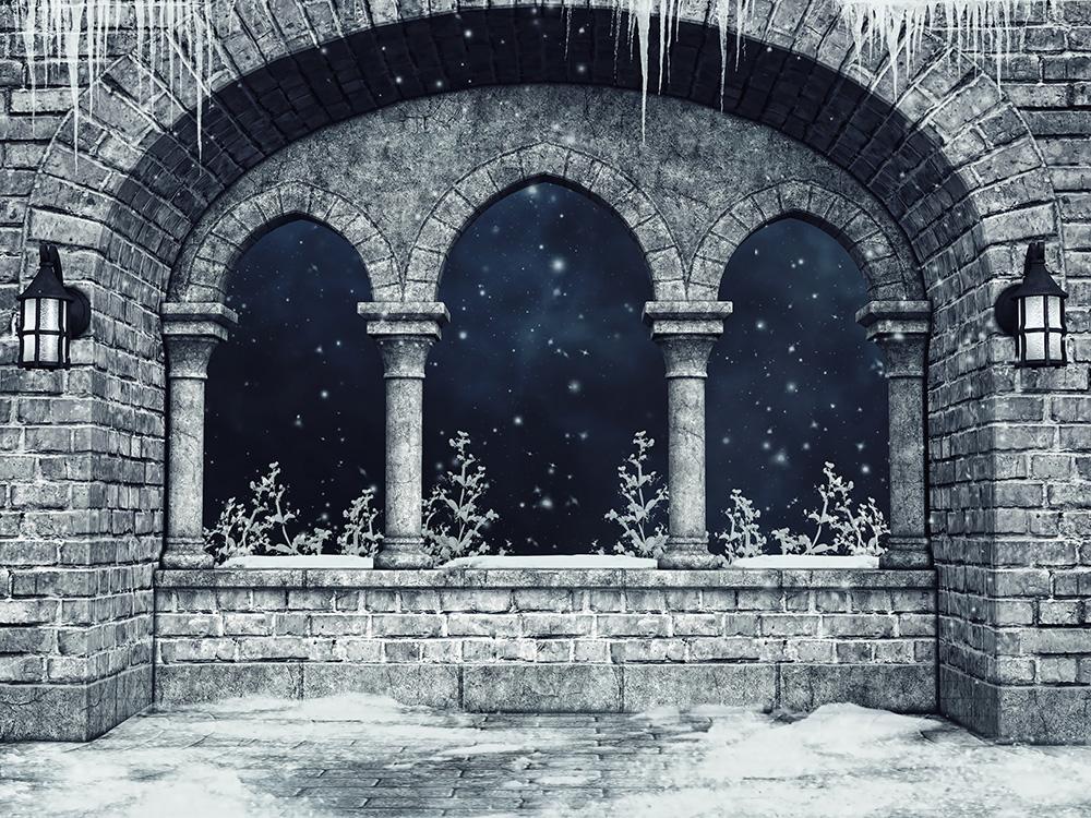 Fototapete ein altes Schlossfenster im kalten Winter