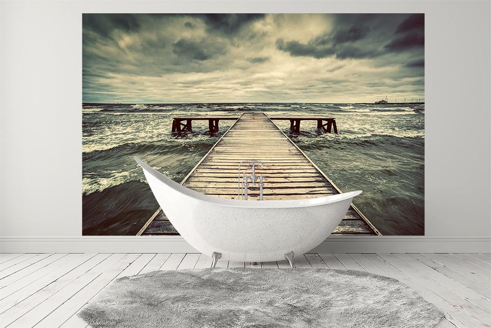 Fototapete Sturm am Meer als Badezimmer-Wandgestaltung