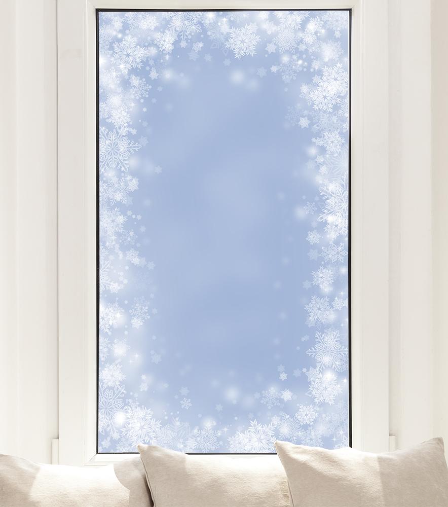 Fensterfolie mit Eiskristallen im Border-Design