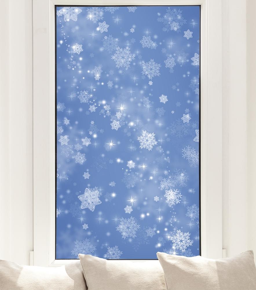 Selbstklebende Fensterfolie mit Eiskristallen und Schneeflocken