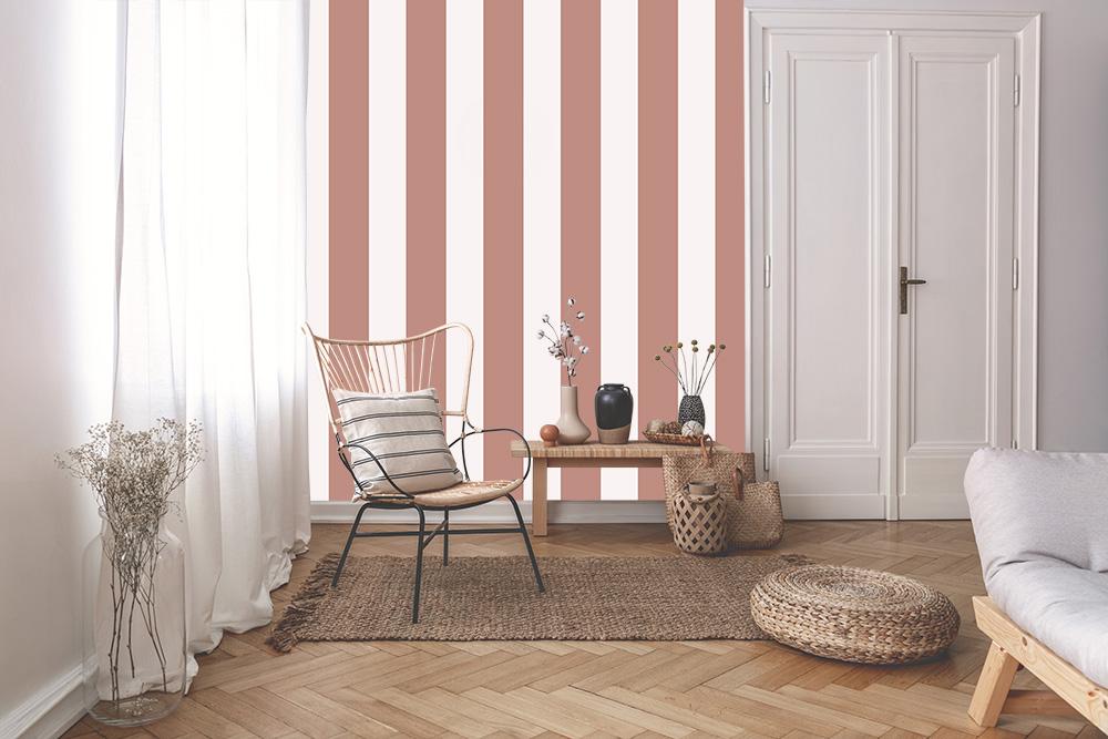 Fototapete mit Streifen in Rosa und Weiß