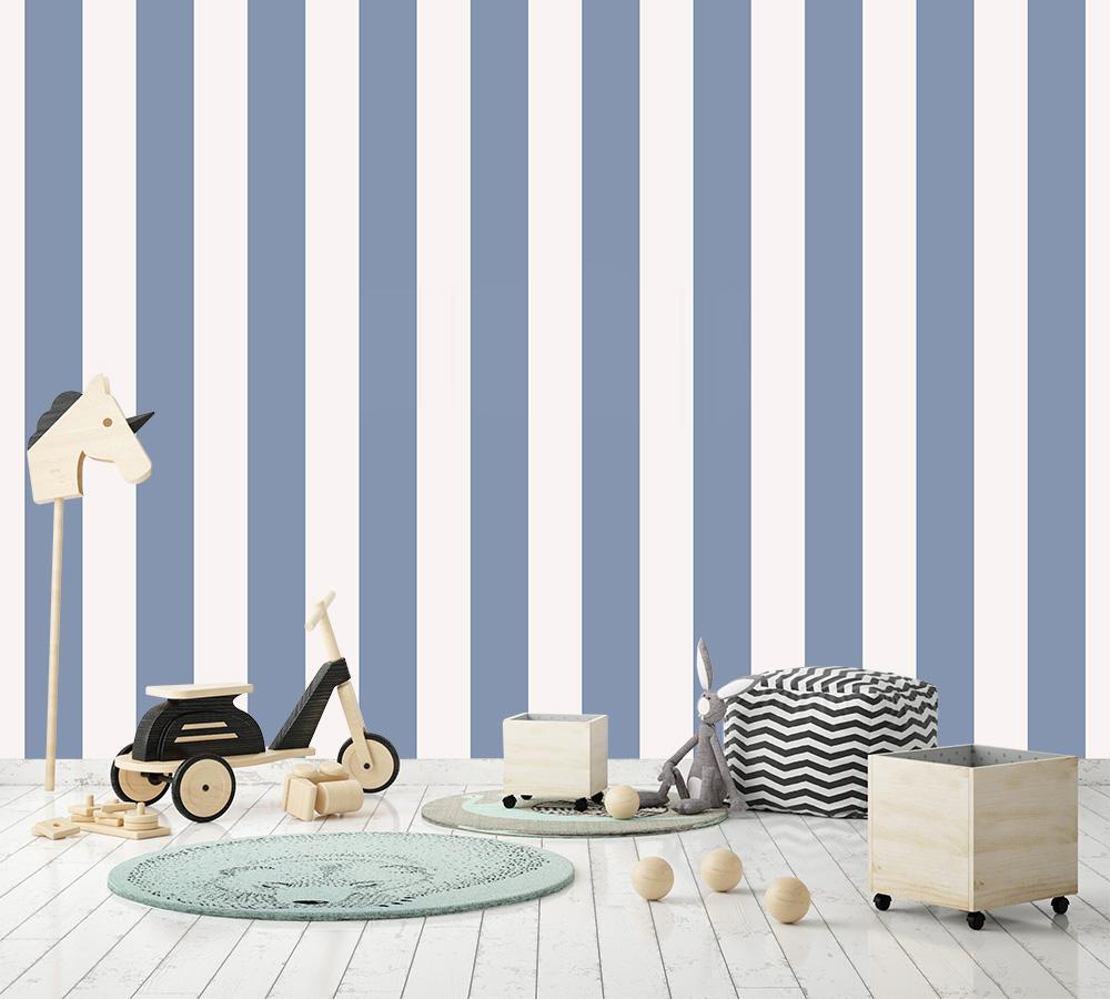 Streifentapete für Ihr Kinderzimmer in einem dezenten Blau