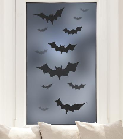Fensterfolie mit schwarzen Fledermäusen zu Halloween