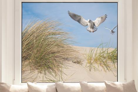 Fensterfolie Möwen über Dünen an der Ostsee