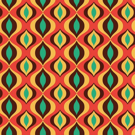 Mustertapete aus Vlies mit einem schrillen 70er-Jahre Muster in bunten Farben