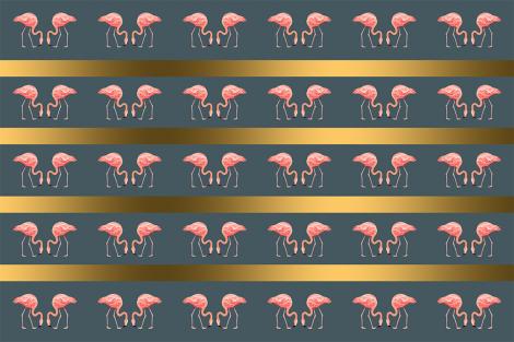 Mustertapete mit Flamingos und goldenen Streifen