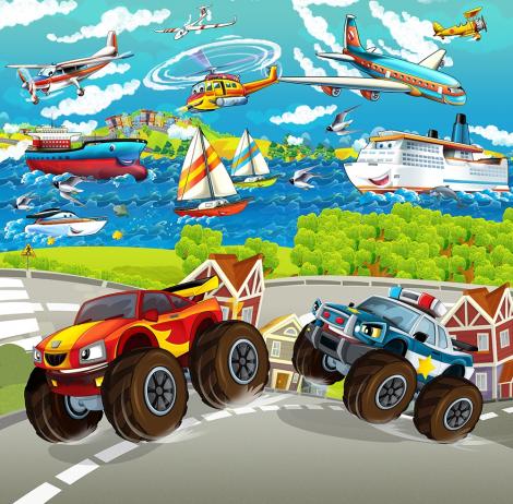 Jungstapete mit Monster Trucks aus Vlies für Ihr Kinderzimmer