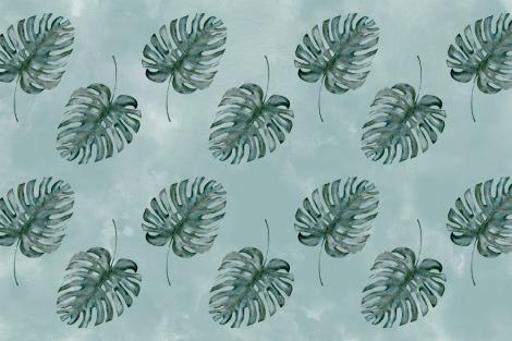 Fototapete Monstera-Blätter auf einem grünem Aquarell-Hintergrund