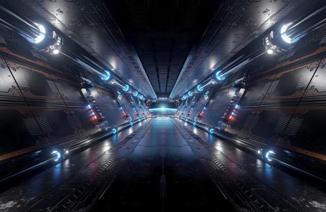 3D-Fototapete dunkler Korridor im Raumschiff