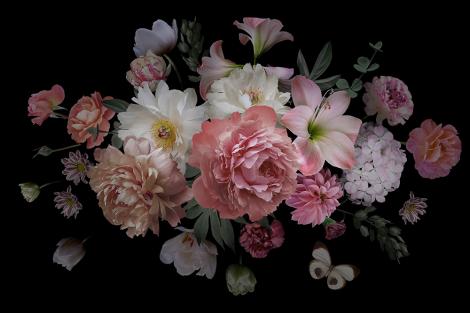 Florale-Fototapete Blumenstrauß vor schwarzem Hintergrund