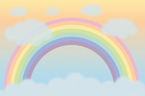 Kinderzimmer Fototapete mit eine Pastell-Regenbogen und Wolken