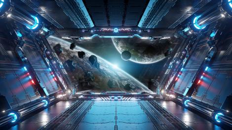 3D-Fototapete Innenraum eines Raumschiffs aus der Zukunft