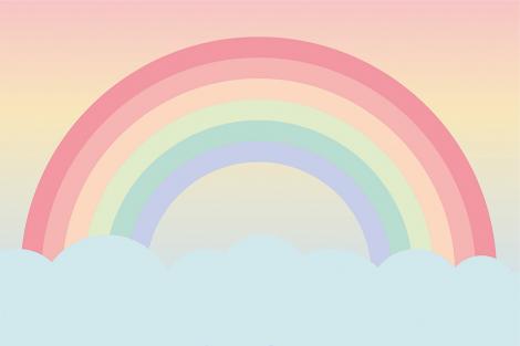 Fototapete mit einem Regenbogen in zarten Pastelltönen für Kinderzimmer