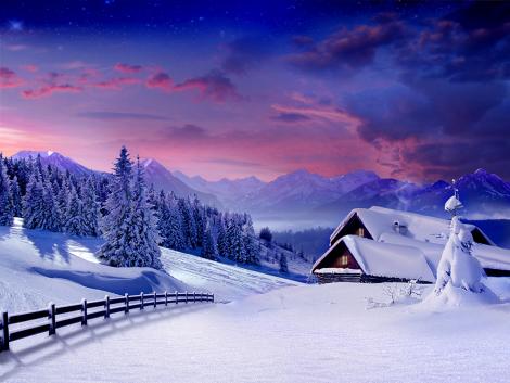 3D-Fototapete Winterlandschaft in der Abendstimmung