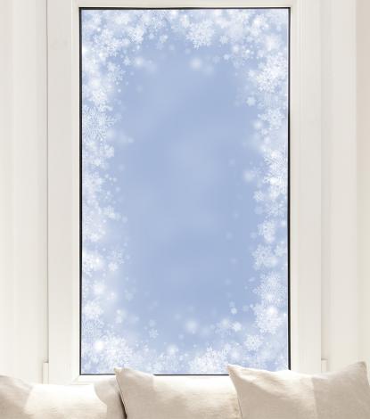 Fensterfolie mit Eiskristallen im Border-Design