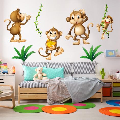 Wandtattoos mit putzigen Affen im Urwald für Kinderzimmer